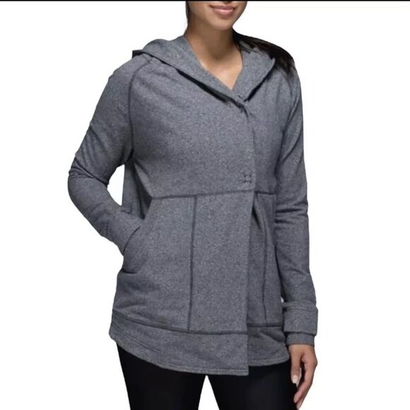 Lululemon Find Your Centre Wrap Jacket Heathered Speckled Black Hooded Sz 6 EUC - Picture 3 of 12